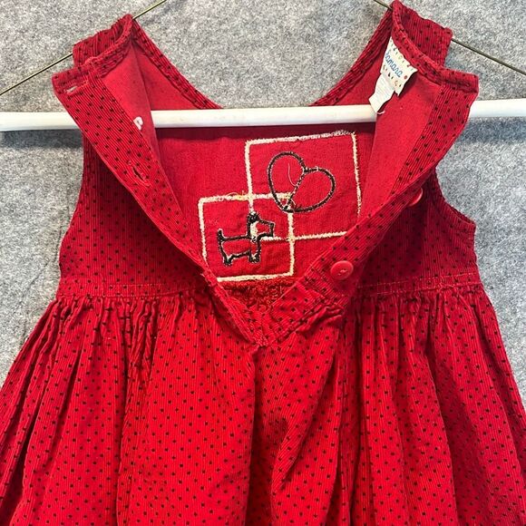 Vtg SAMARA Dress Girls 2T Red Heart Scottie Dog Polka Dot Corduroy Embroidery - Picture 15 of 15